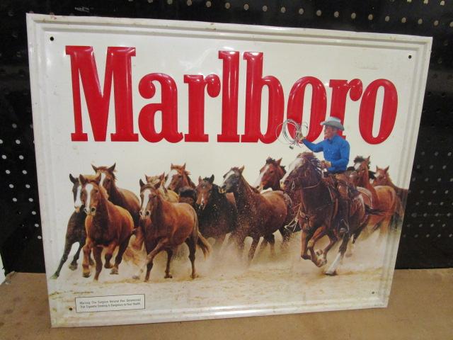 1984 Phillip Morris, Inc. Metal Marlboro Cowboy Herding Horses Metal Sign