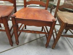 Three Wood Chairs with Spindle Trellis Back