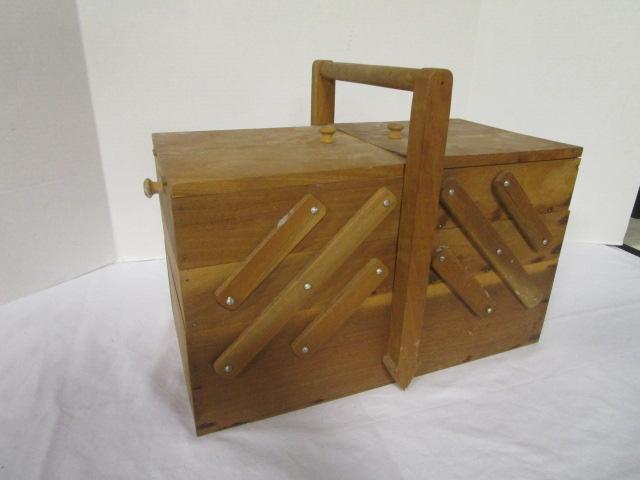 Vintage Wood Fold Out Sewing Box