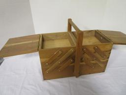 Vintage Wood Fold Out Sewing Box