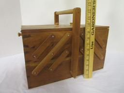 Vintage Wood Fold Out Sewing Box