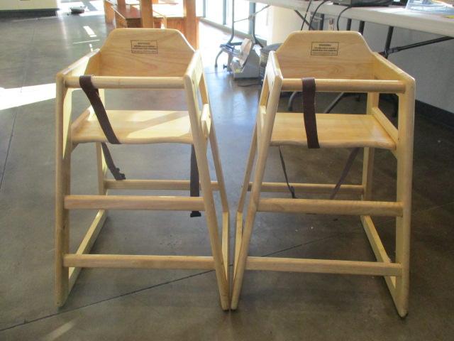 Two Winco Stacking Wood Hi-Chairs