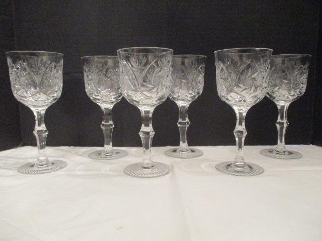 Six Crystal Wine Glasses