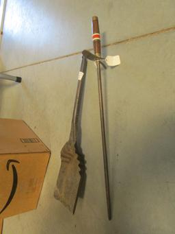 Coal Shovel and 1950s Three Piece Fireplace Set