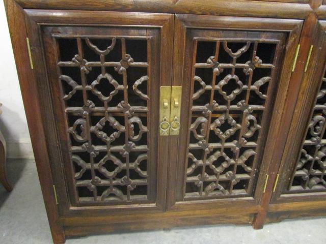 Two Piece Oriental China Cabinet with Beveled Glass Doors