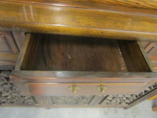 Two Piece Oriental China Cabinet with Beveled Glass Doors