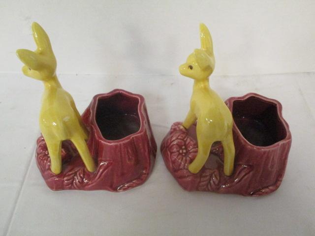 Pair of Shawnee Deer and Tree Stump Planters