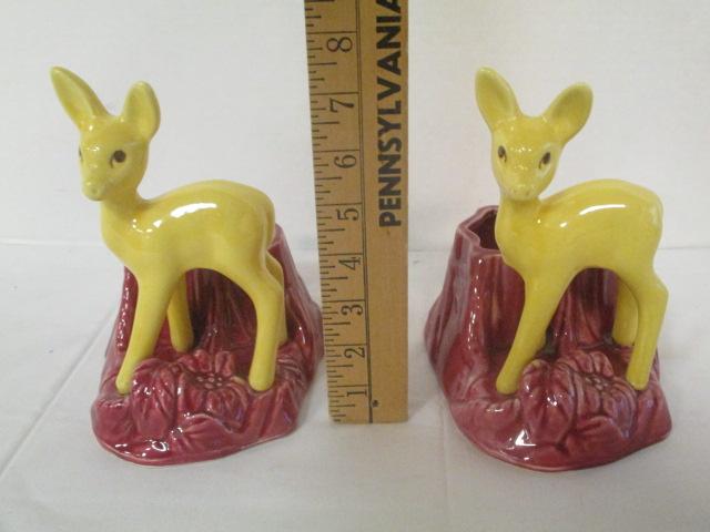 Pair of Shawnee Deer and Tree Stump Planters