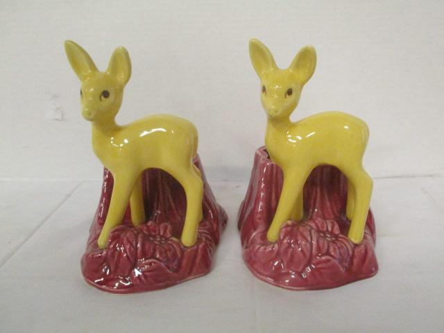 Pair of Shawnee Deer and Tree Stump Planters