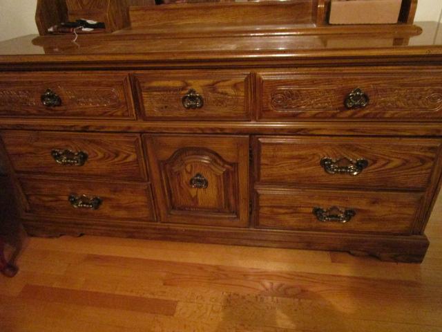Two Piece Wood 3 Over 4 Drawer/1Door Dresser with Mirrored Hutch