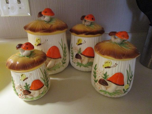 Vintage Sears 4 Piece Merry Mushroom Canister Set