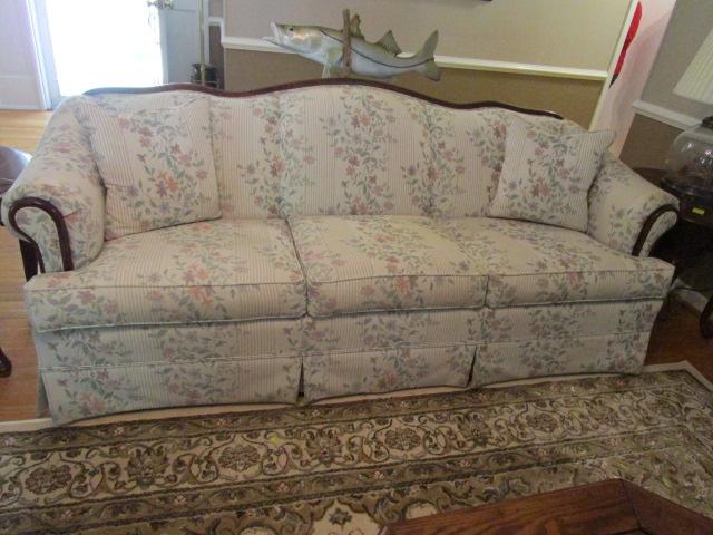 Broyhill Floral Upholstered Sofa with Wood Trim