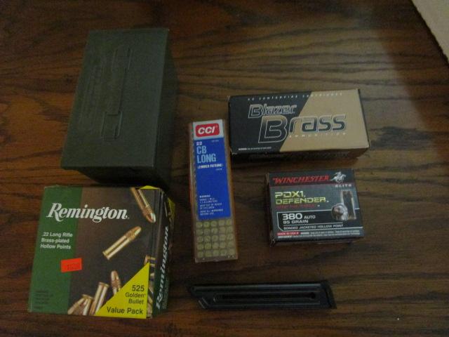 22 Long and 380  Ammunition, Clip for 22 and Hard Plastic Cartridge Storage Case