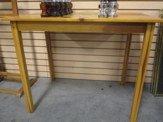 Wood Checker/Chess Board Table with Avon Cologne Chess Pieces