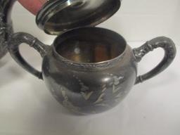 Van Bergh Quadruple Plate Tea Pot, Creamer and Two Sugar Bowls