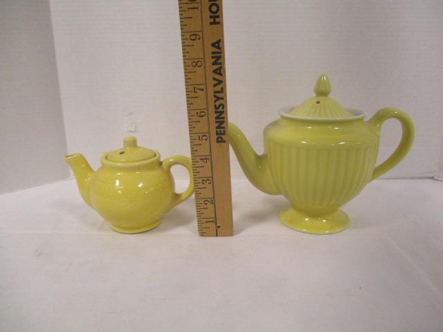 Yellow Hall Pottery Tea Pot and Yellow Pottery Individual Tea Pot