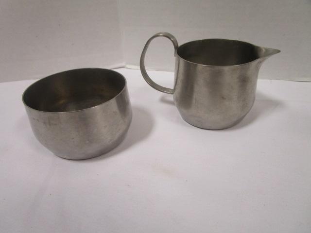 Viners of Sheffield Stainless Steel Tea Pot/Creamer/Sugar Bowl, Silverplate and