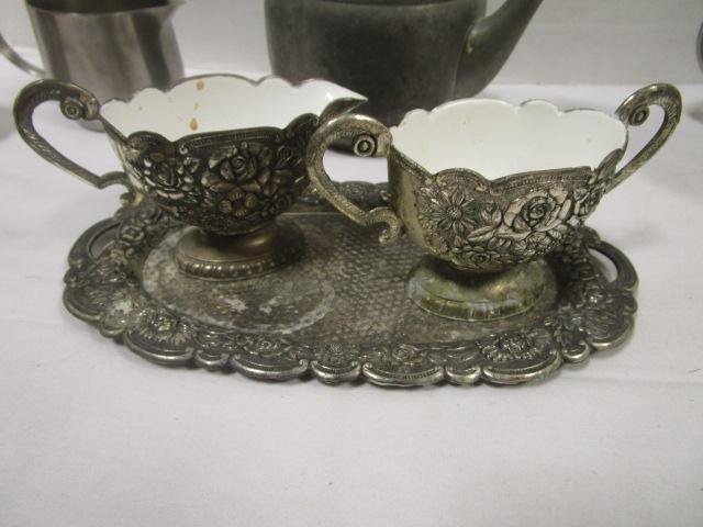 Viners of Sheffield Stainless Steel Tea Pot/Creamer/Sugar Bowl, Silverplate and