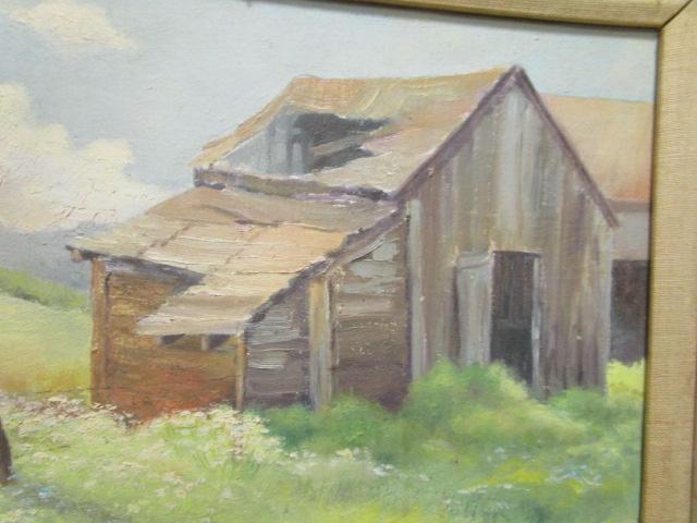 Framed Oil on Canvas of Old Barn by Sally Potter
