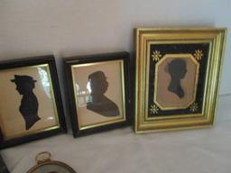 Small Vintage Framed Prints and Bronze Cherub on Marble Base Statue