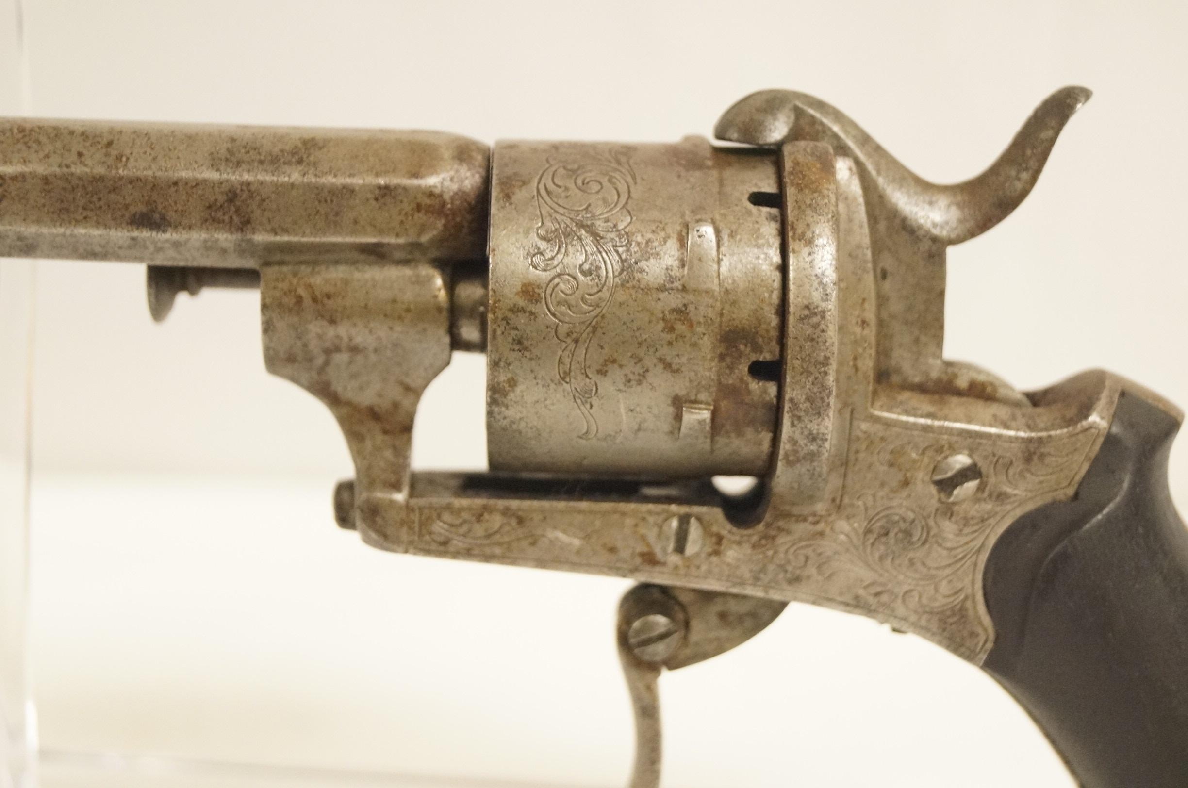 Beautifully Engraved Antique Belgian Lefaucheux Folding Trigger Pinfire Revolver