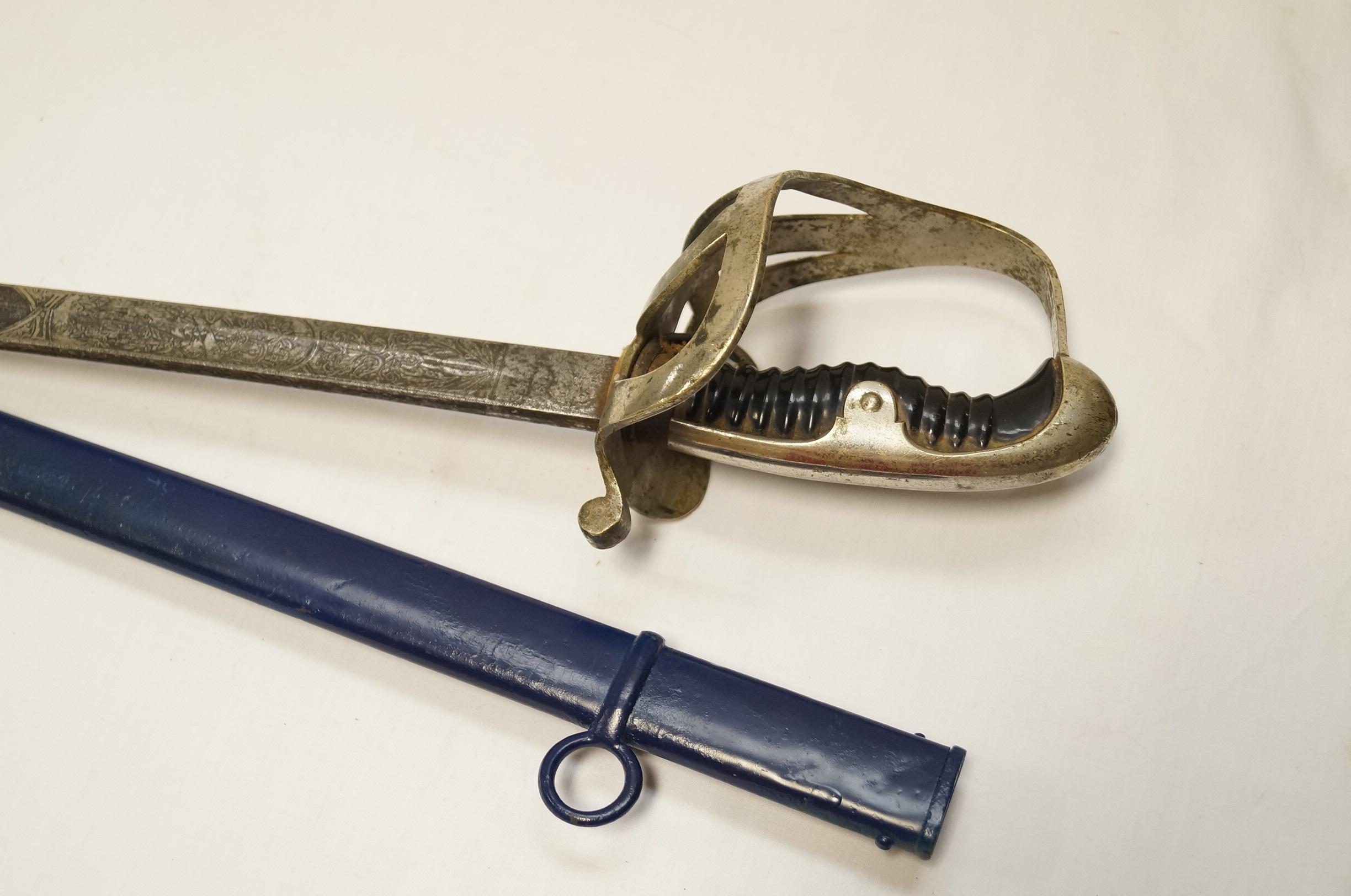 Imperial M1852 Artillery Train Battalion Prussian Sword w/ Engraved Blade & Matching Scabbard