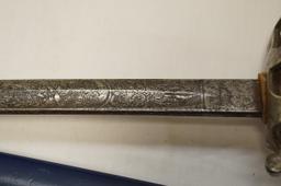 Imperial M1852 Artillery Train Battalion Prussian Sword w/ Engraved Blade & Matching Scabbard