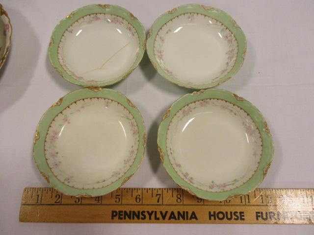 Haviland and Johnson Bros. Plates and Bowls and Clear Glass Divided Serving Tray