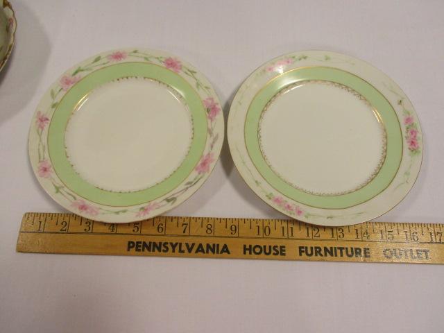 Haviland and Johnson Bros. Plates and Bowls and Clear Glass Divided Serving Tray