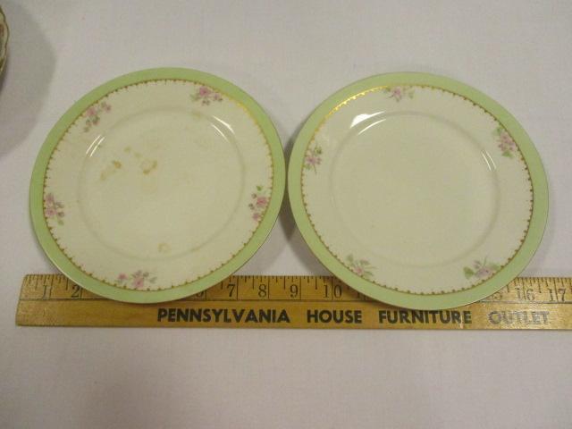 Haviland and Johnson Bros. Plates and Bowls and Clear Glass Divided Serving Tray