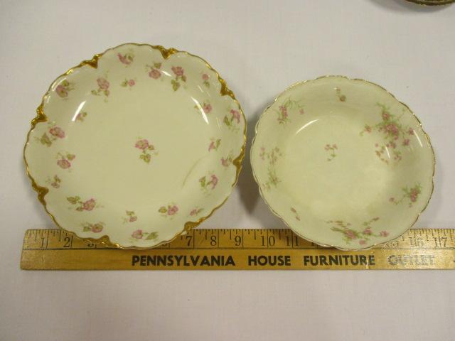 Haviland and Johnson Bros. Plates and Bowls and Clear Glass Divided Serving Tray