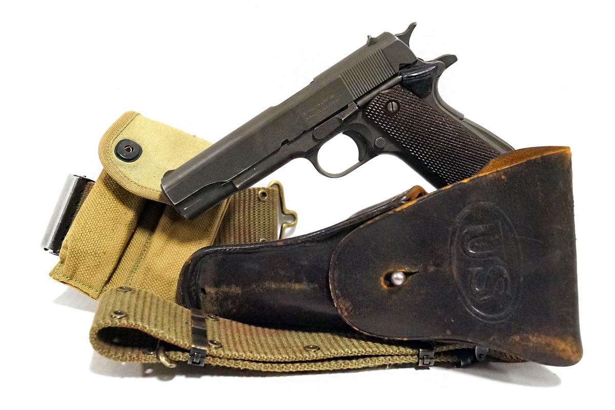 WWII Remington Rand Model 1911 A1 US Army .45 ACP Pistol Full Rig w/ Magazine Pouch & Holster