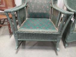 Green Wicker Rocker with Metal Spring Seat