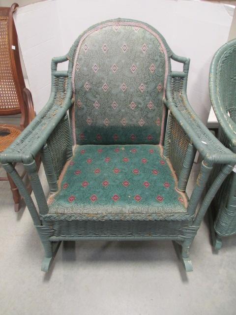 Green Wicker Rocker with Metal Spring Seat