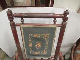 Wood Spindle Frame Spring Rocker with Needle Point Seat/Back