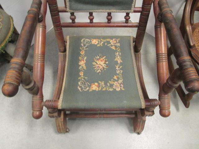 Wood Spindle Frame Spring Rocker with Needle Point Seat/Back