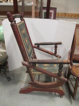 Wood Spindle Frame Spring Rocker with Needle Point Seat/Back