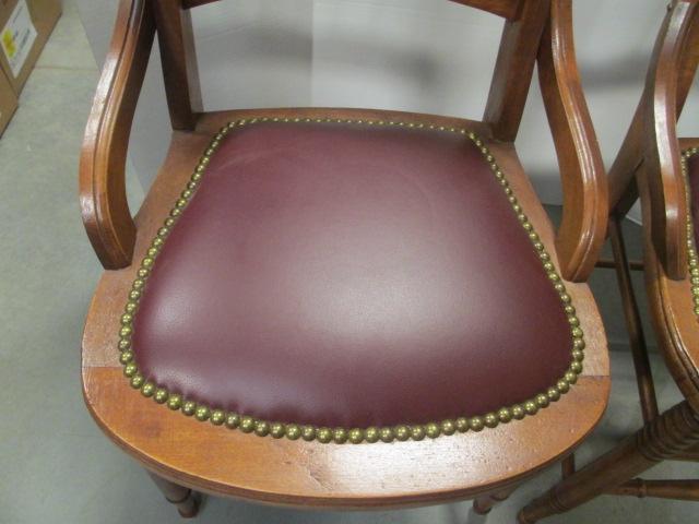 Pair of Wood Chairs with Faux Leather Seat and Nail Head Accents