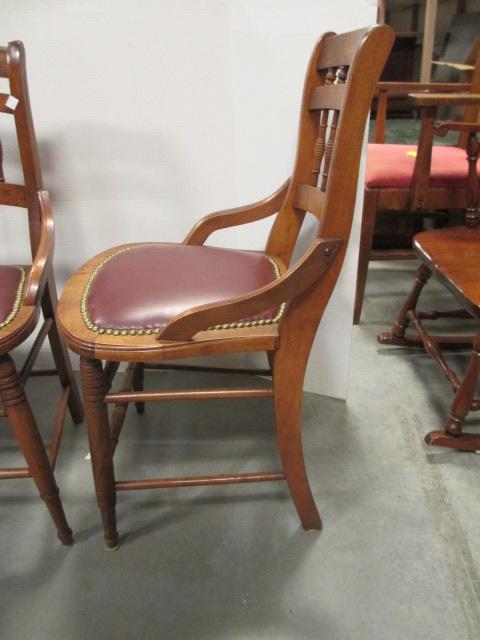 Pair of Wood Chairs with Faux Leather Seat and Nail Head Accents