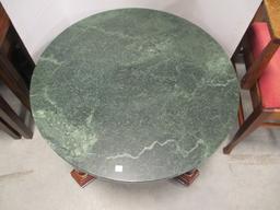 Round Wood Coffee Table with Green Marble Top