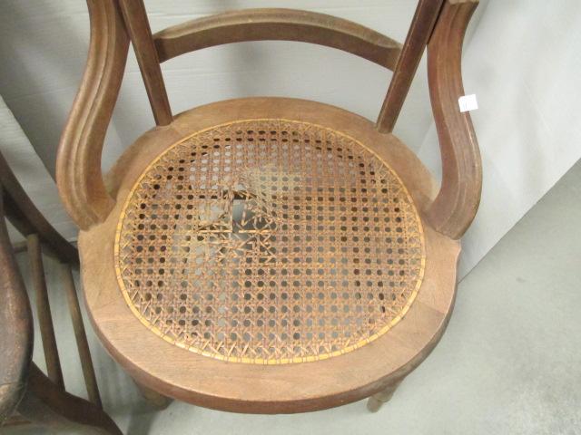 Three Wood Chairs with Cane Bottom