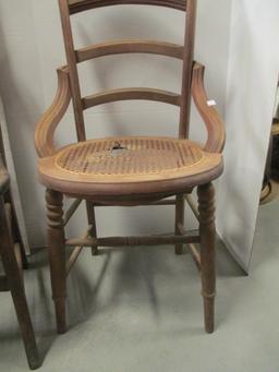 Three Wood Chairs with Cane Bottom