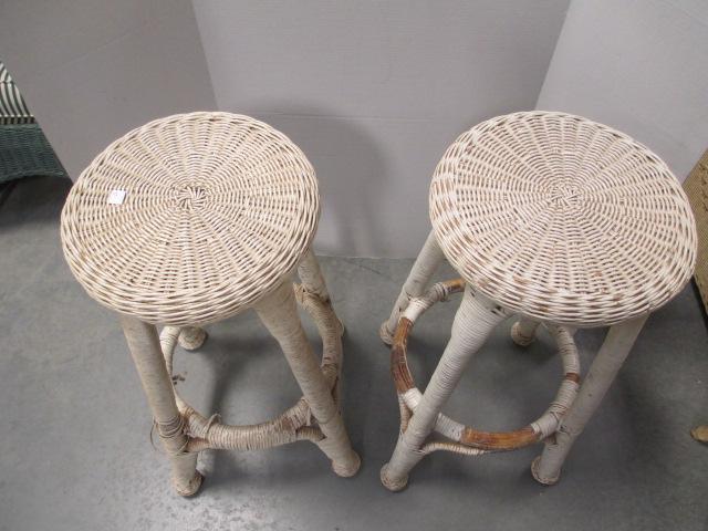 Pair of White Wicker Stools