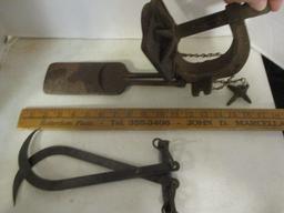 Vintage Ice Tongs and JW Sperry Corp No. R02 Cast Metal Tire Pitcher