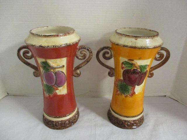 2 Ceramic Vases with Fruit Motif