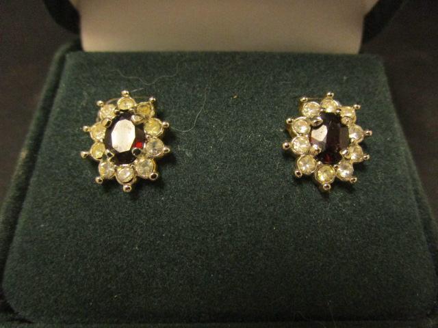 Simulated Ruby & CZ Earrings