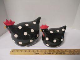 2 Ceramic Chicken White Polka Dots