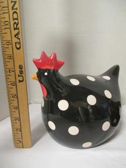 2 Ceramic Chicken White Polka Dots