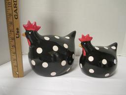 2 Ceramic Chicken White Polka Dots