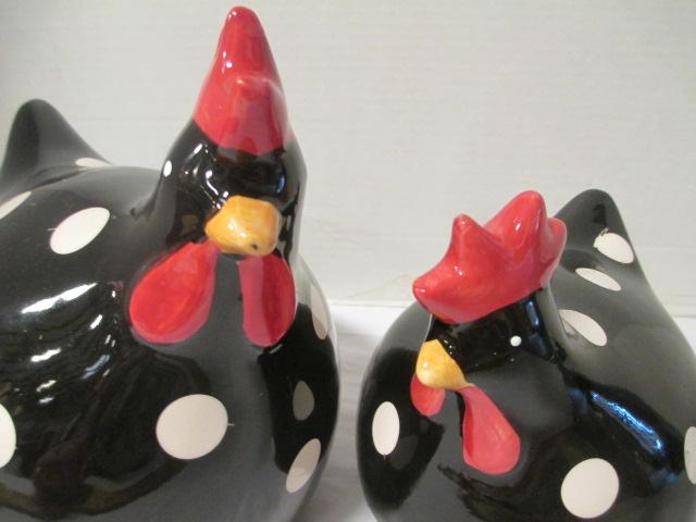 2 Ceramic Chicken White Polka Dots